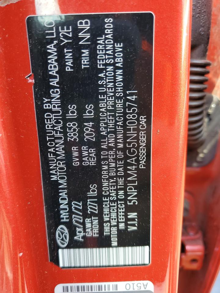 2022 HYUNDAI ELANTRA SEL VIN:5NPLM4AG5NH085741