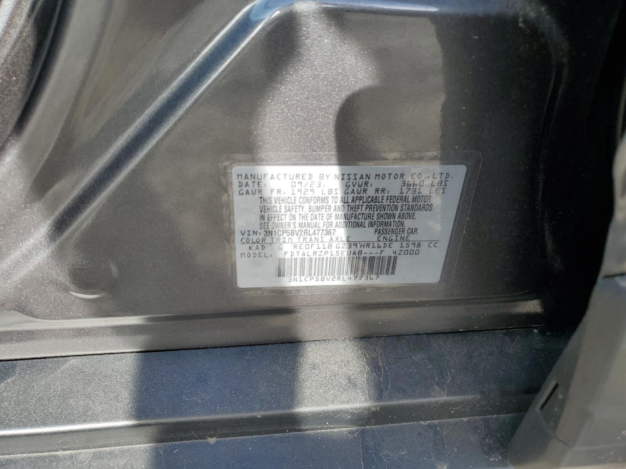 2024 NISSAN KICKS S VIN:3N1CP5BV2RL477367