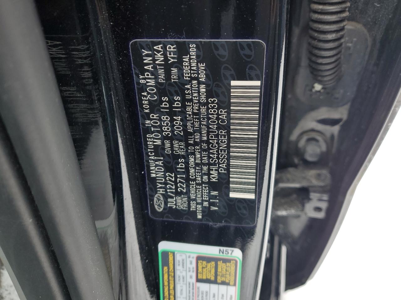 2023 HYUNDAI ELANTRA SEL VIN:KMHLS4AG4PU404833