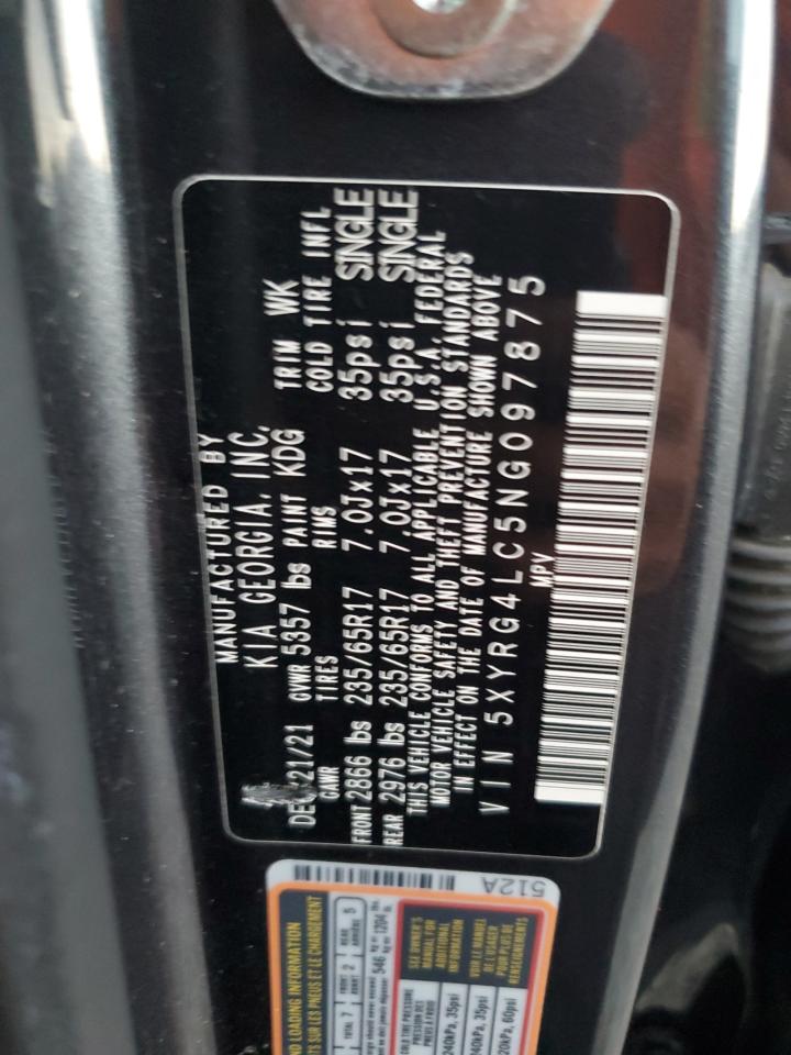 2022 KIA SORENTO LX VIN:5XYRG4LC5NG097875