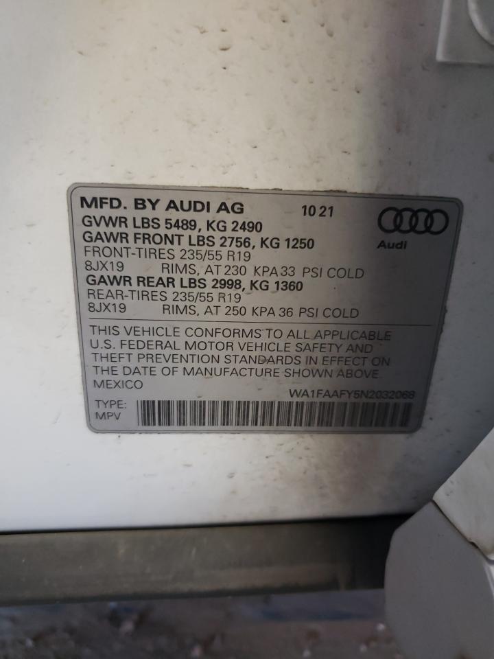 2022 AUDI Q5 PRESTIGE 45 VIN:WA1FAAFY5N2032068