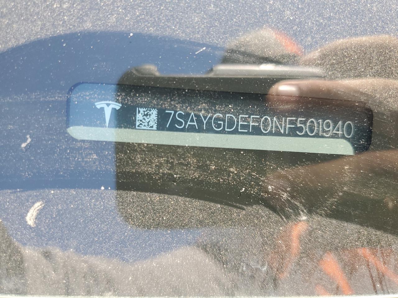 2022 TESLA MODEL Y VIN:7SAYGDEF0NF501940