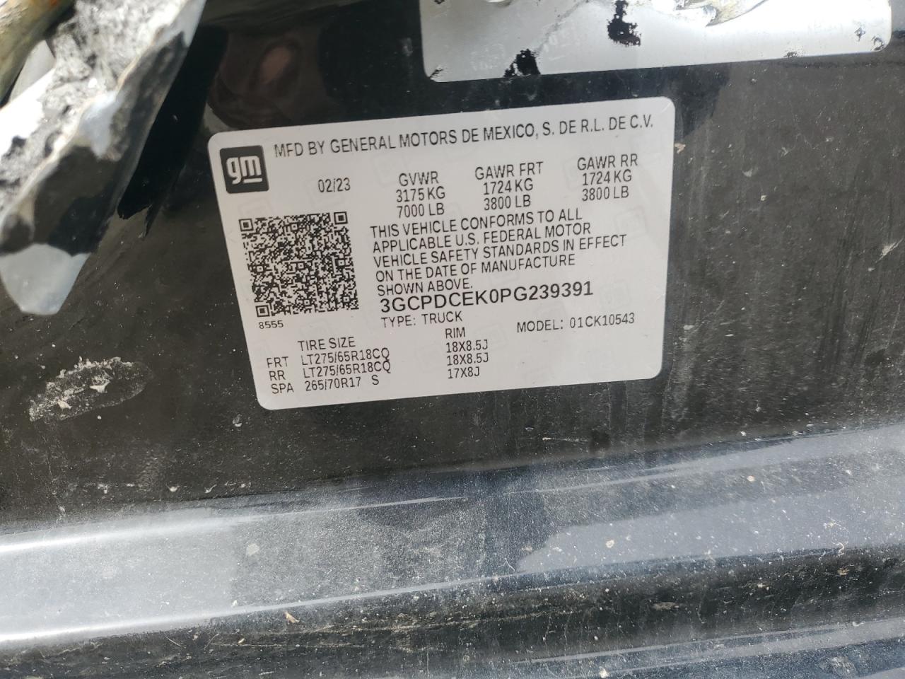 2023 CHEVROLET SILVERADO K1500 TRAIL BOSS CUSTOM VIN:3GCPDCEK0PG239391