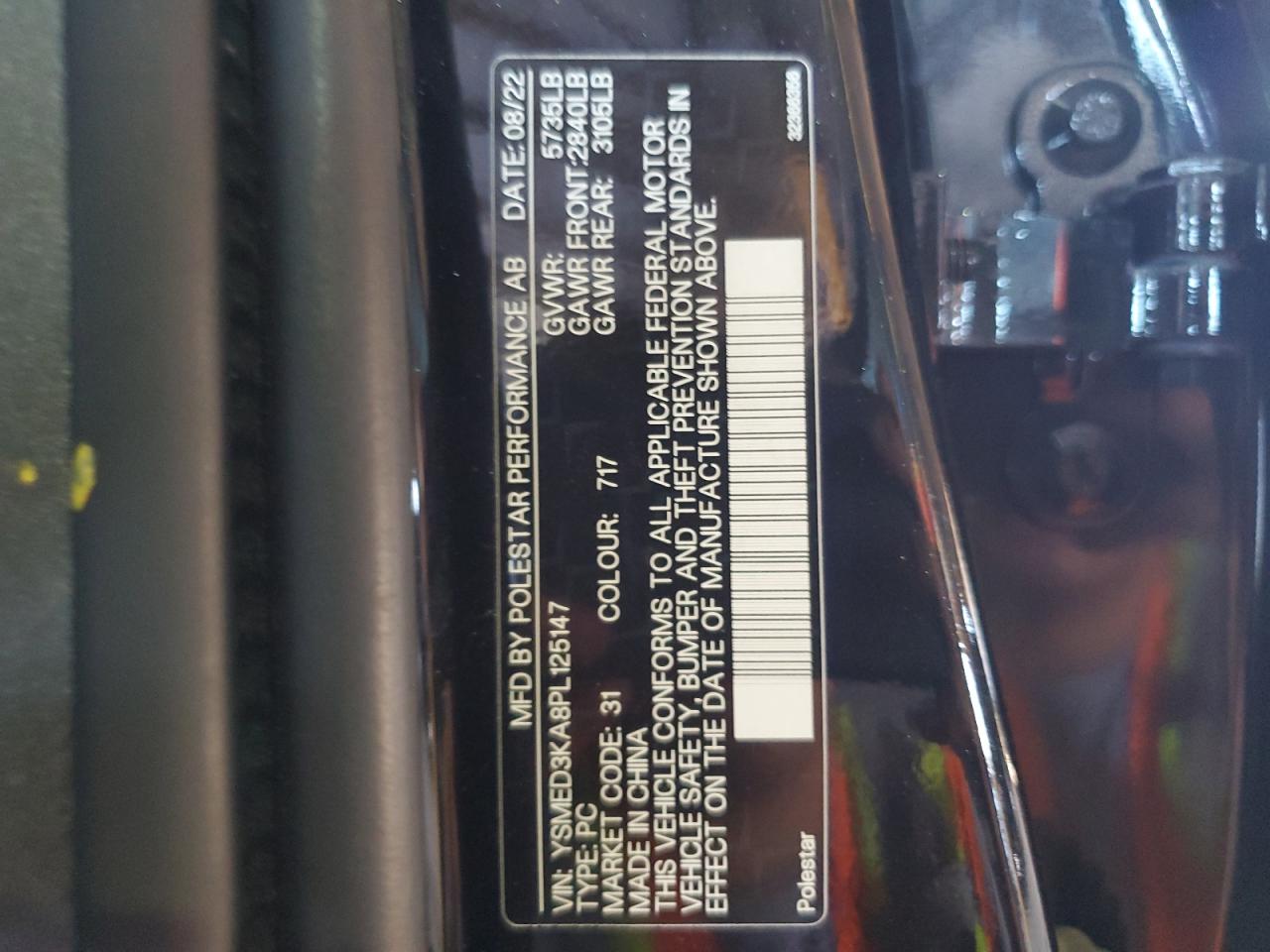 2023 POLESTAR 2 VIN:YSMED3KA8PL125147