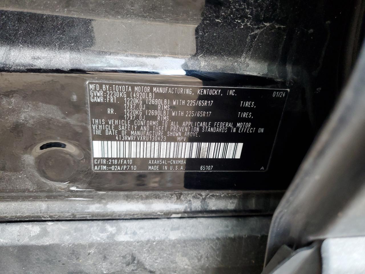 2024 TOYOTA RAV4 XLE VIN:4T3RWRFVXRU130423