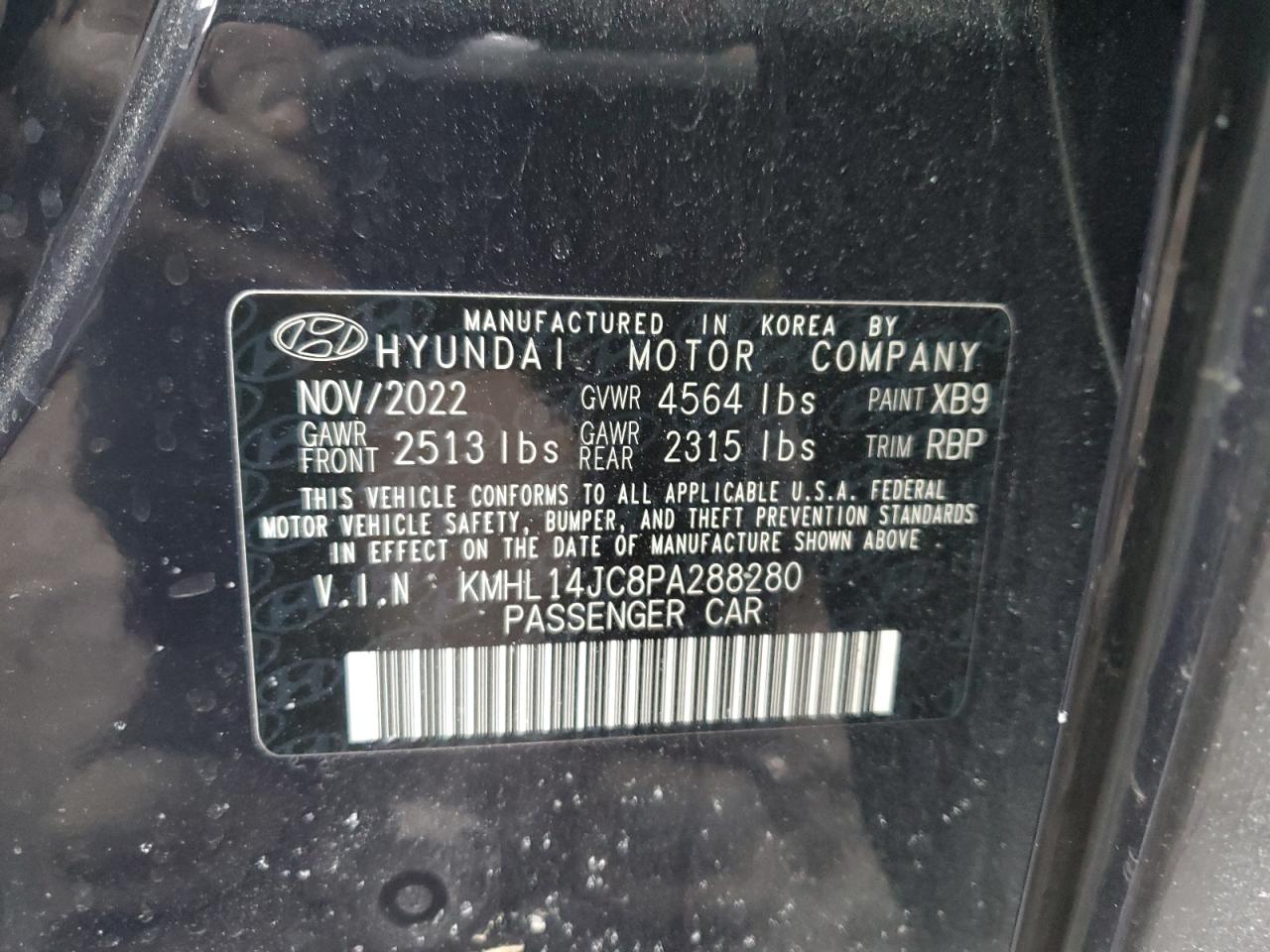2023 HYUNDAI SONATA N LINE VIN:KMHL14JC8PA288280