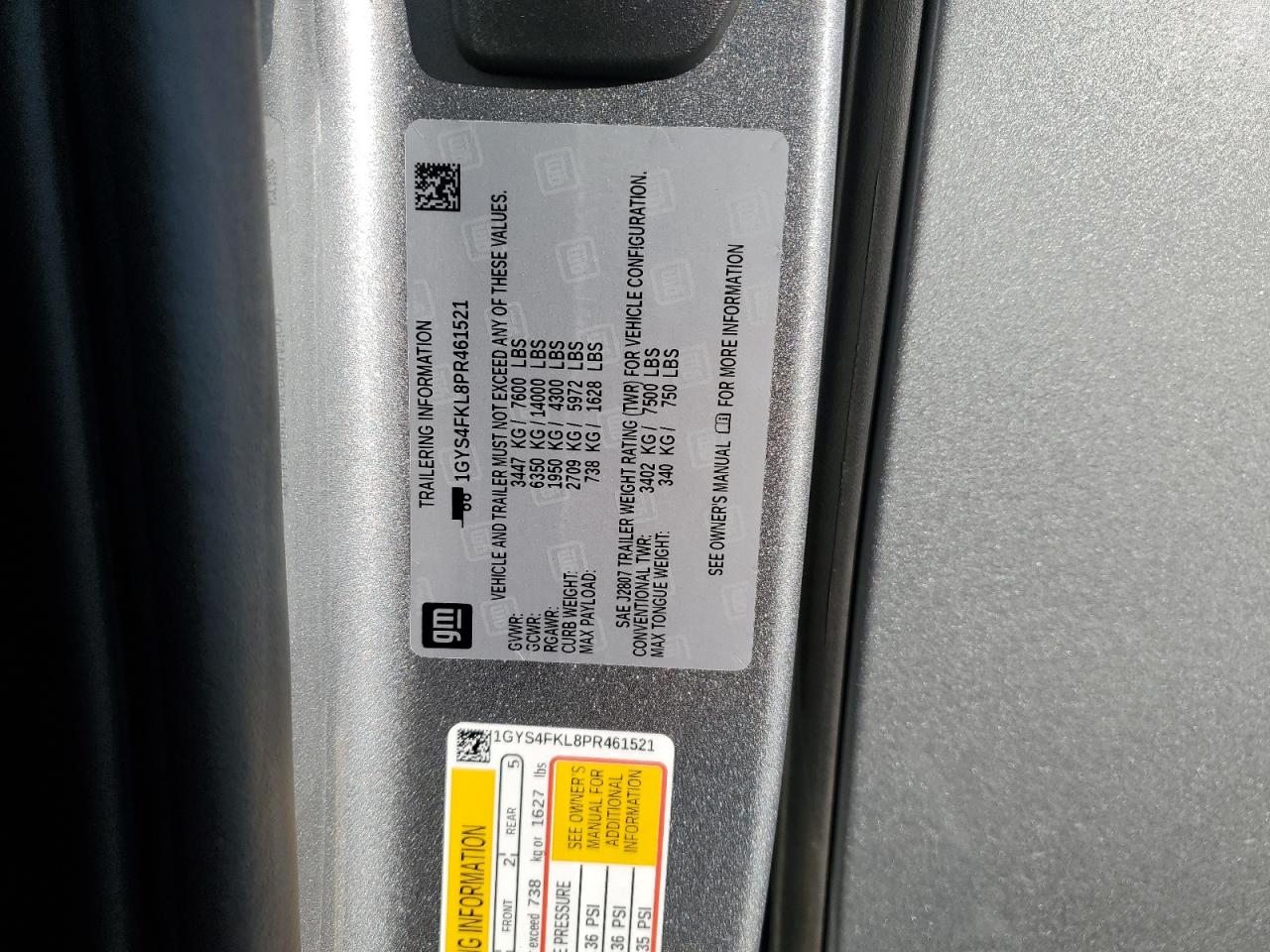 2023 CADILLAC ESCALADE SPORT VIN:1GYS4FKL8PR461521