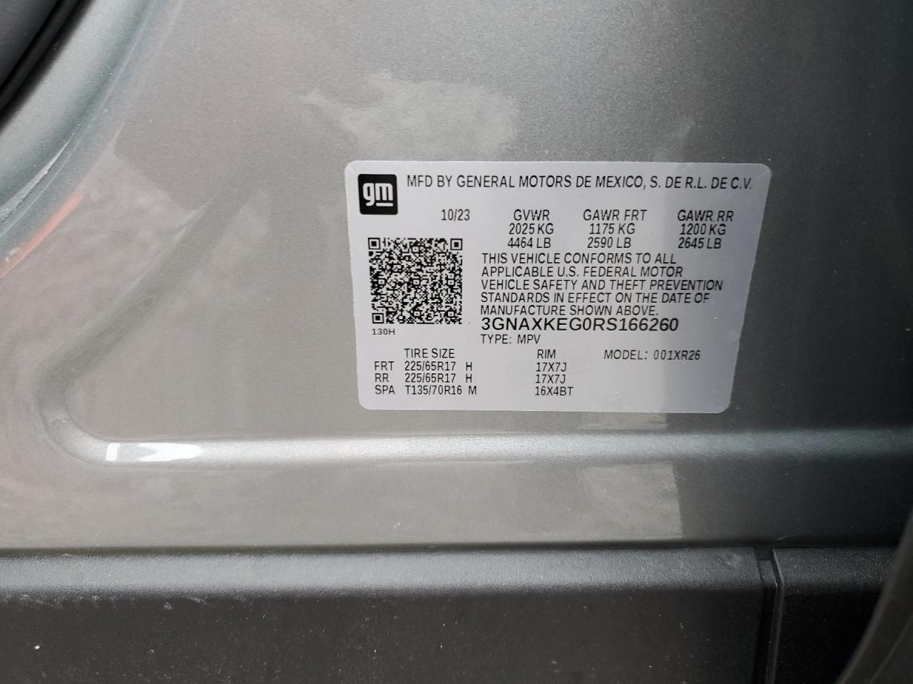 2024 CHEVROLET EQUINOX LT VIN:3GNAXKEG0RS166260