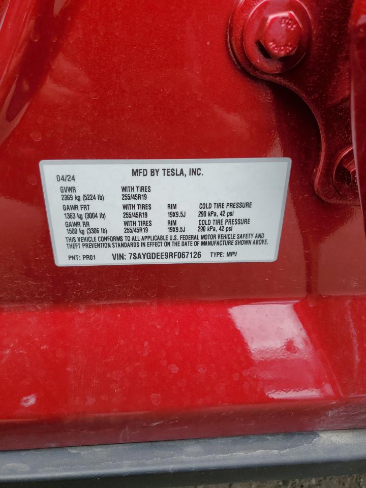 2024 TESLA MODEL Y VIN:7SAYGDEE9RF067126
