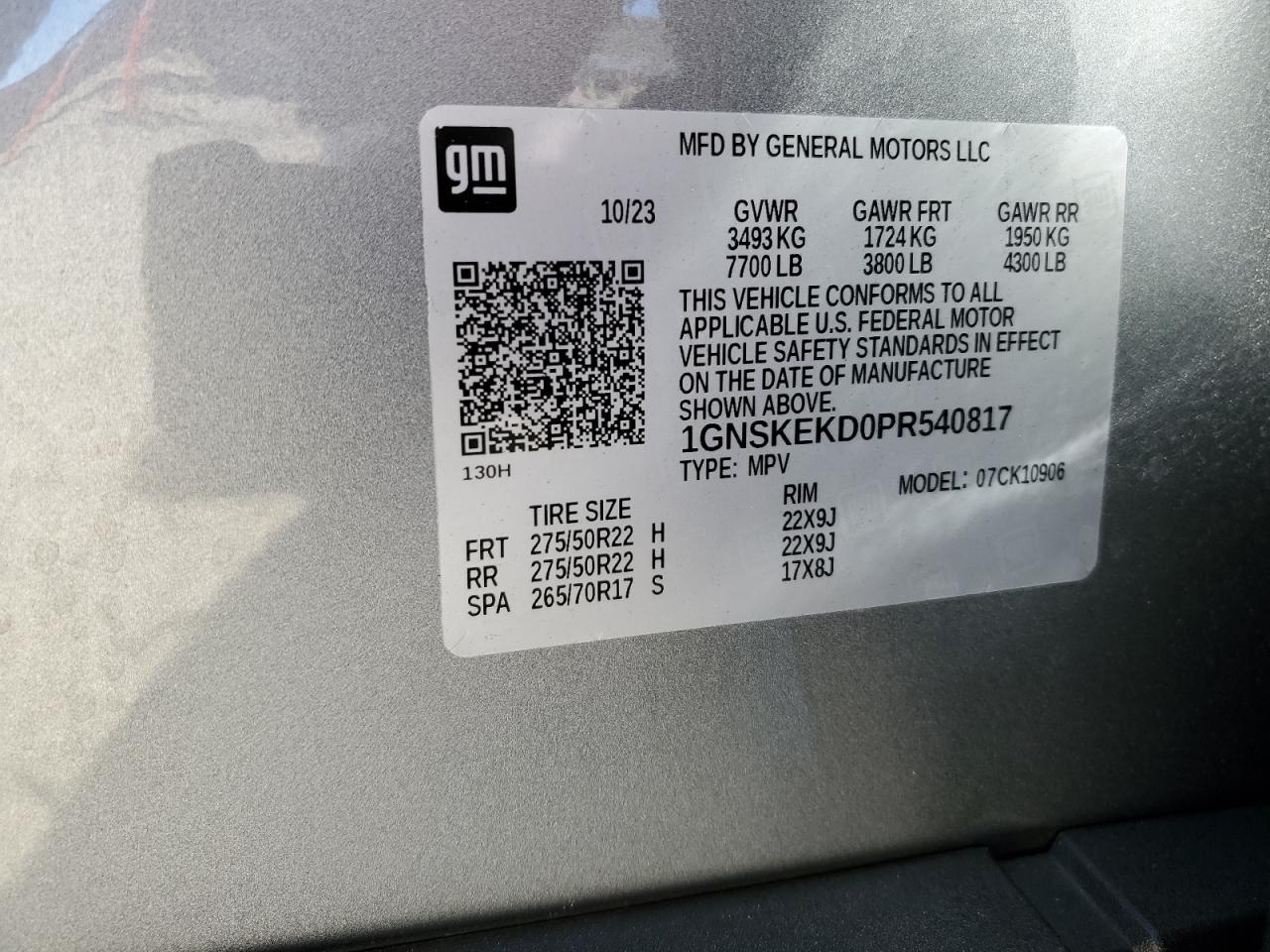 2023 CHEVROLET SUBURBAN K1500 RST VIN:1GNSKEKD0PR540817