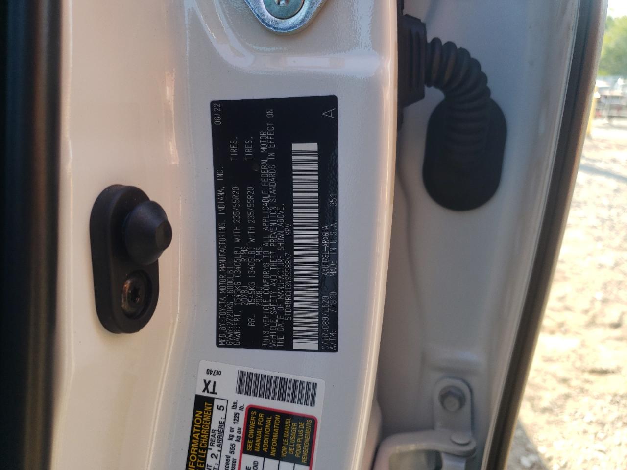 2022 TOYOTA HIGHLANDER HYBRID LIMITED VIN:5TDXBRCH3NS558847