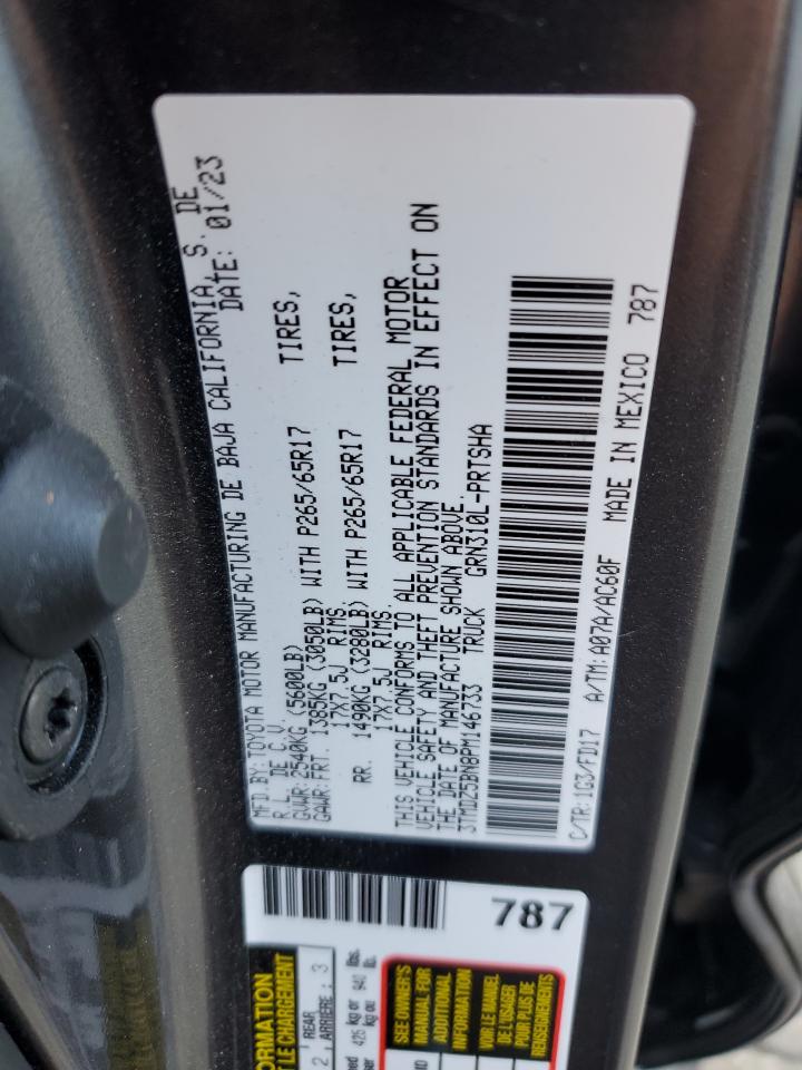 2023 TOYOTA TACOMA DOUBLE CAB VIN:3TMDZ5BN8PM146733