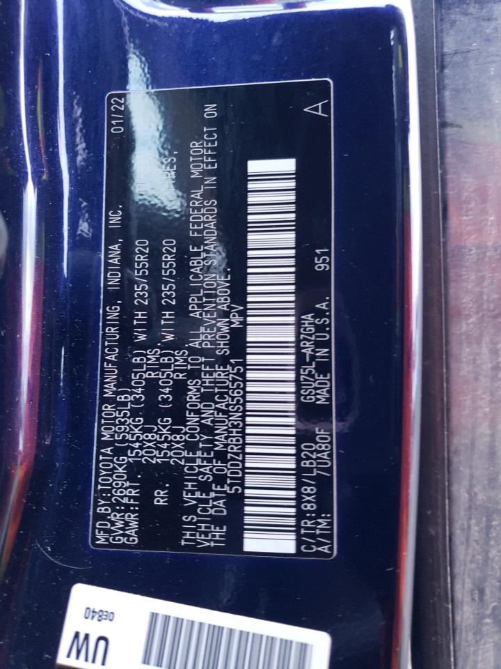 2022 TOYOTA HIGHLANDER LIMITED VIN:5TDDZRBH3NS565751