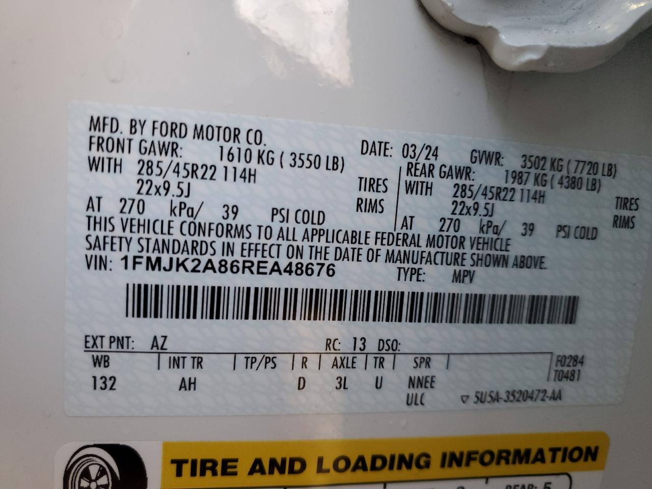 2024 FORD EXPEDITION MAX LIMITED VIN:1FMJK2A86REA48676
