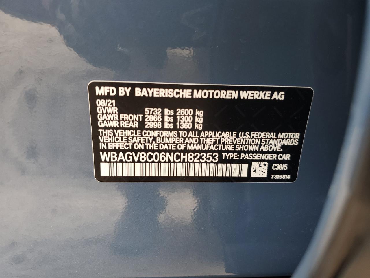 2022 BMW M850XI VIN:WBAGV8C06NCH82353