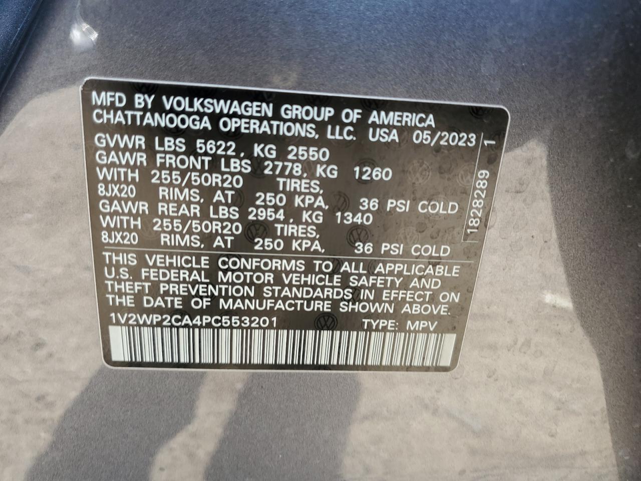 2023 VOLKSWAGEN ATLAS SE VIN:1V2WP2CA4PC553201