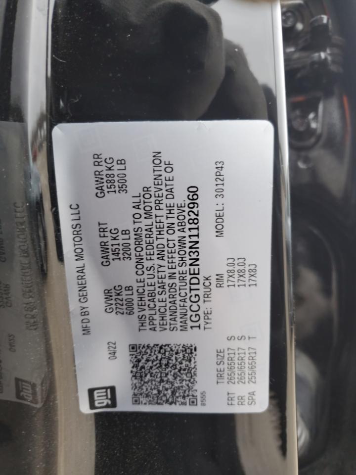 2022 CHEVROLET COLORADO Z71 VIN:1GCGTDEN3N1182960