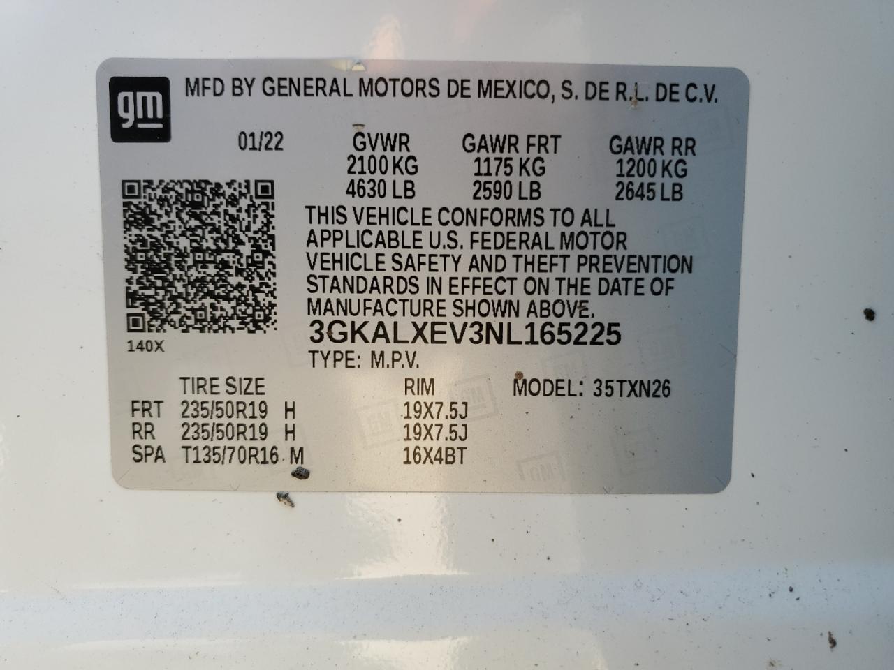 2022 GMC TERRAIN DENALI VIN:3GKALXEV3NL165225