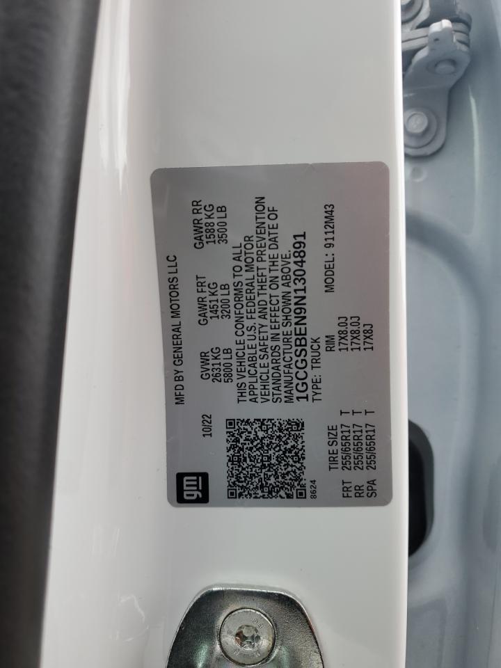 2022 CHEVROLET COLORADO VIN:1GCGSBEN9N1304891