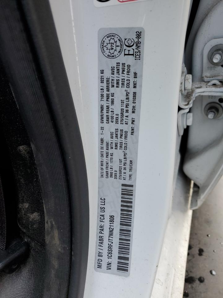 2022 RAM 1500 LARAMIE VIN:1C6SRFJT7NN211806