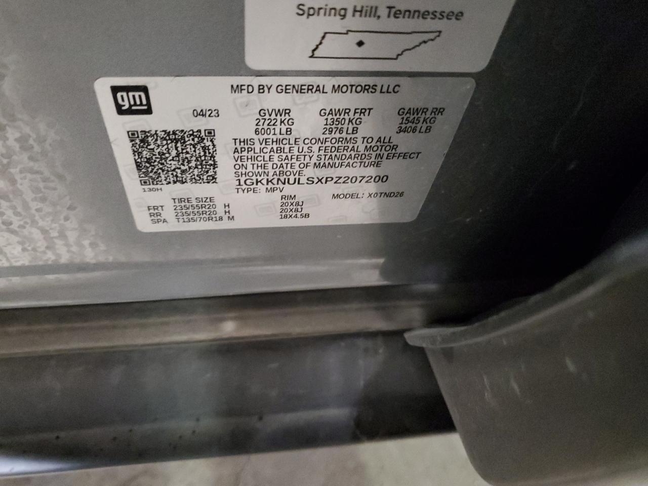 2023 GMC ACADIA SLT VIN:1GKKNULSXPZ207200