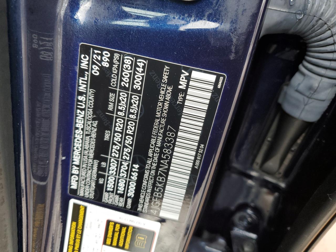 2022 MERCEDES-BENZ GLE 450 4MATIC VIN:4JGFB5KB7NA583387