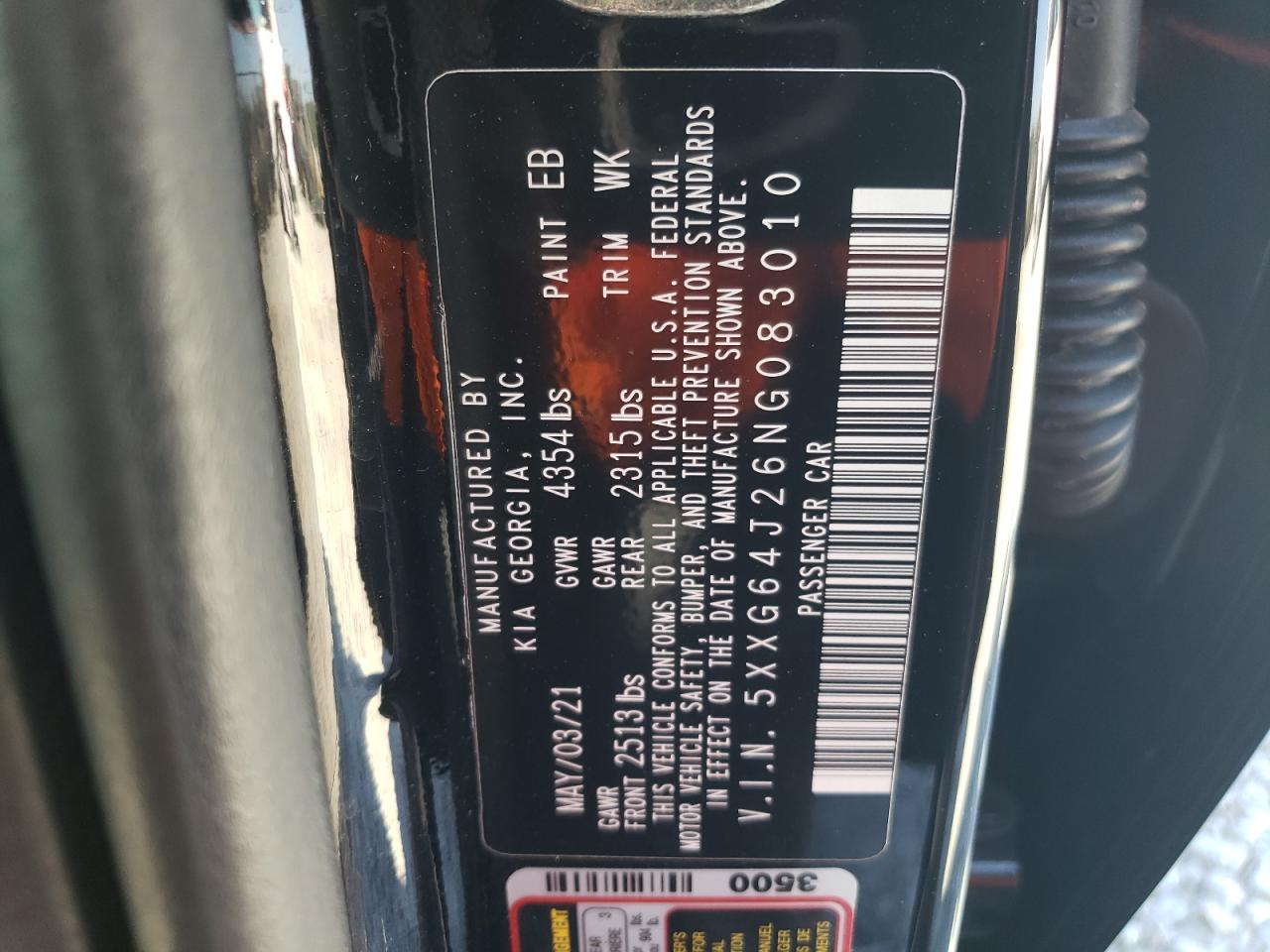 2022 KIA K5 GT LINE VIN:5XXG64J26NG083010