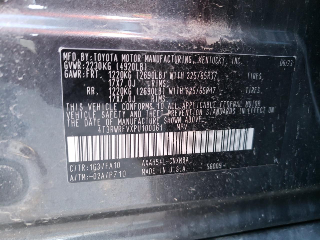 2023 TOYOTA RAV4 XLE VIN:4T3RWRFVXPU100061