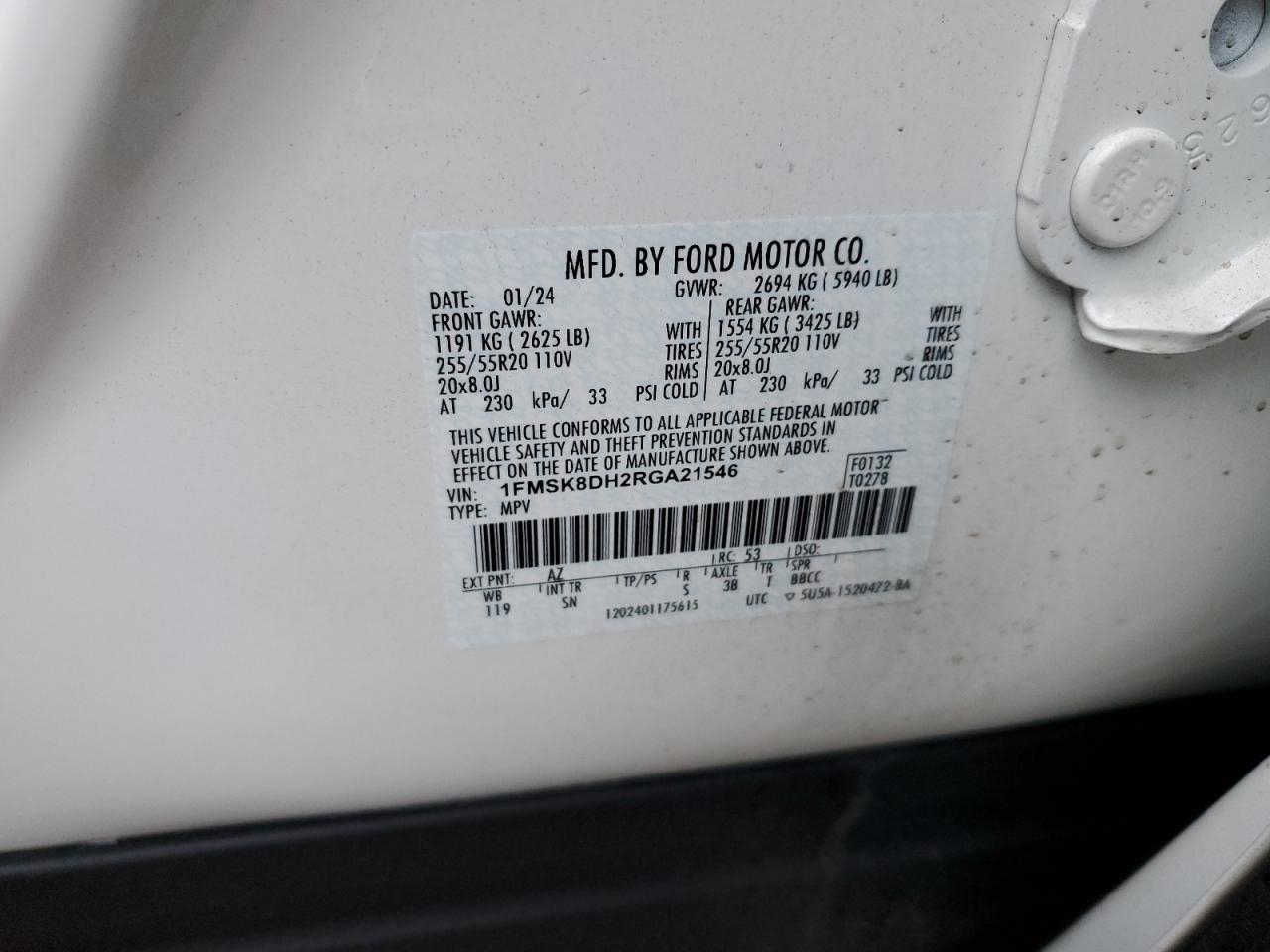 2024 FORD EXPLORER XLT VIN:1FMSK8DH2RGA21546