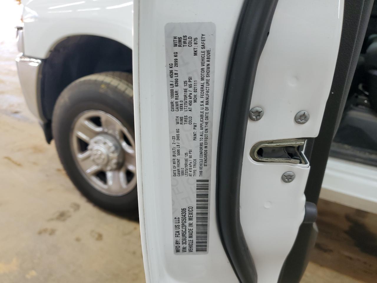 2023 RAM 2500 TRADESMAN VIN:3C6UR5CJ3PG504306