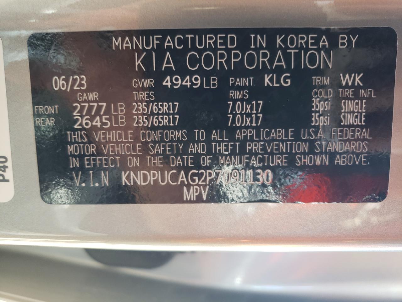 2023 KIA SPORTAGE LX VIN:KNDPUCAG2P7091130