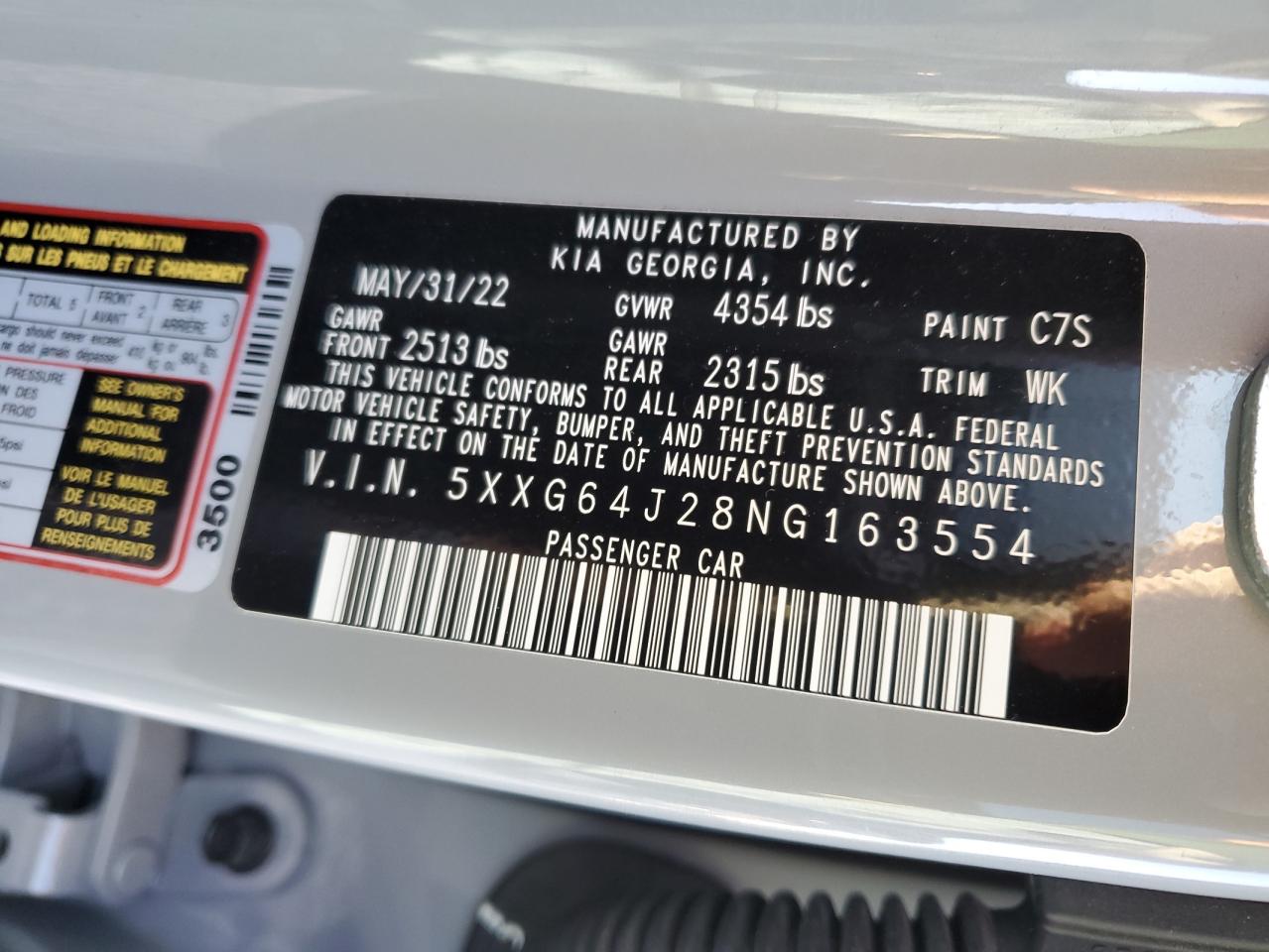 2022 KIA K5 GT LINE VIN:5XXG64J28NG163554