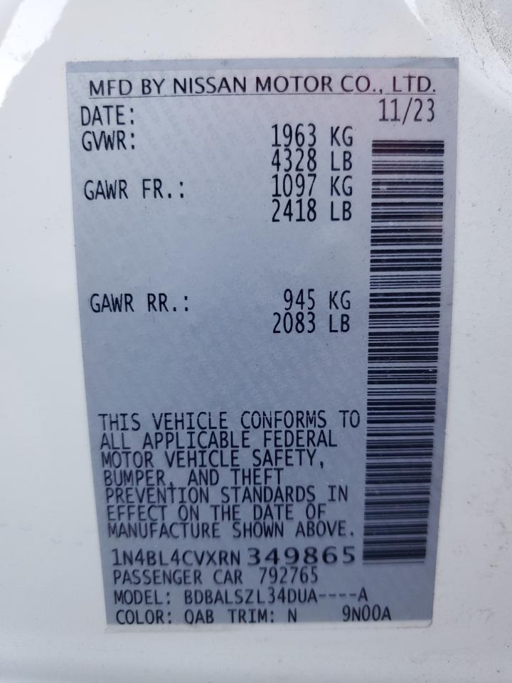 2024 NISSAN ALTIMA SR VIN:1N4BL4CVXRN349865
