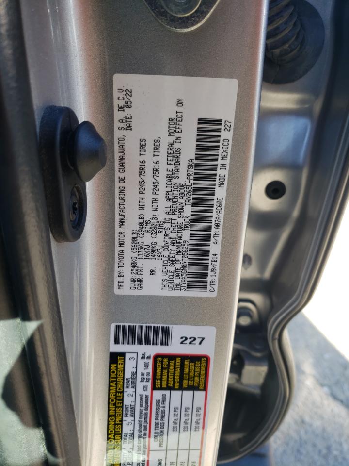 2022 TOYOTA TACOMA DOUBLE CAB VIN:3TYAX5GN0NT058259