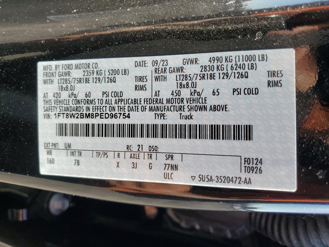 2023 FORD F250 SUPER DUTY VIN:1FT8W2BM8PED96754
