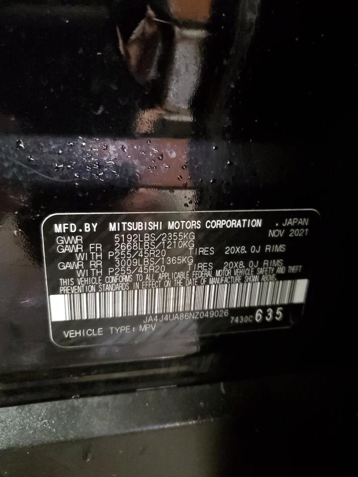 2022 MITSUBISHI OUTLANDER SE VIN:JA4J4UA86NZ049026