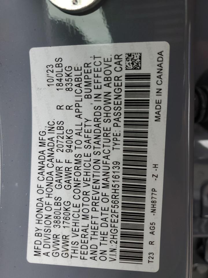 2024 HONDA CIVIC SPORT VIN:2HGFE2F56RH516139