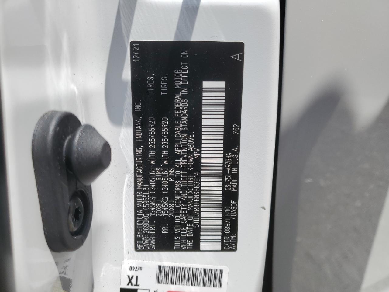 2022 TOYOTA HIGHLANDER LIMITED VIN:5TDDZRBH6NS563914