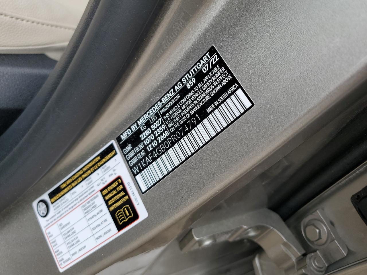 2023 MERCEDES-BENZ C 300 VIN:W1KAF4GB0PR074791