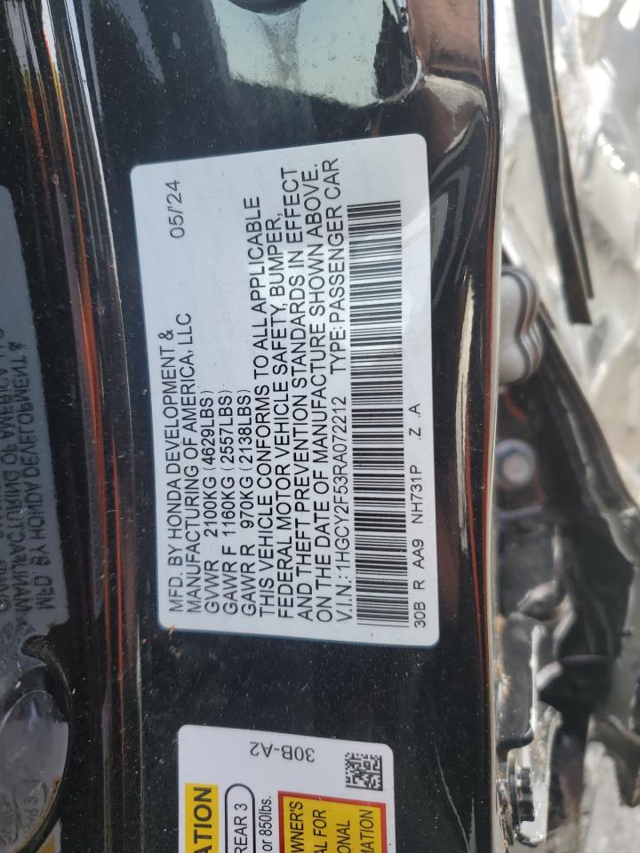 2024 HONDA ACCORD HYBRID SPORT VIN:1HGCY2F53RA072212