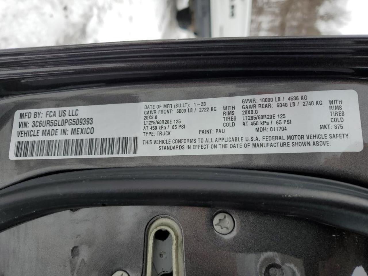 2023 RAM 2500 LONGHORN VIN:3C6UR5GL0PG509393