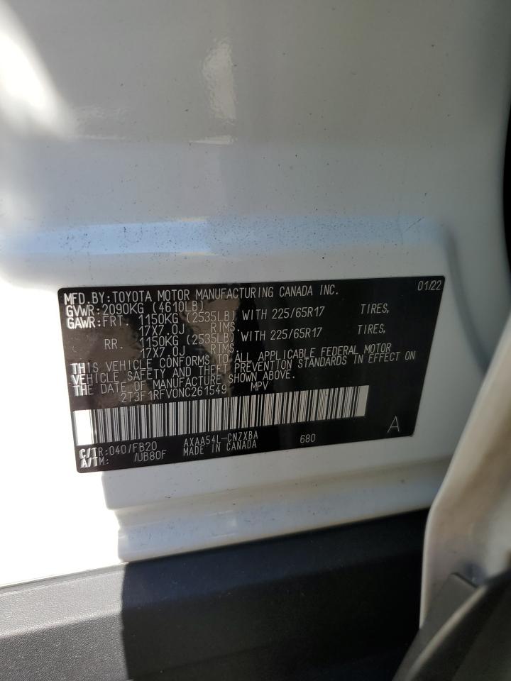 2022 TOYOTA RAV4 LE VIN:2T3F1RFV0NC261549