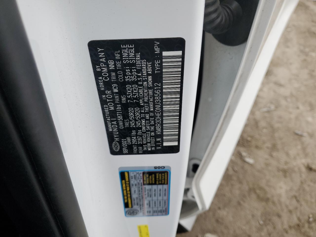 2022 HYUNDAI PALISADE SEL VIN:KM8R3DHE0NU385612