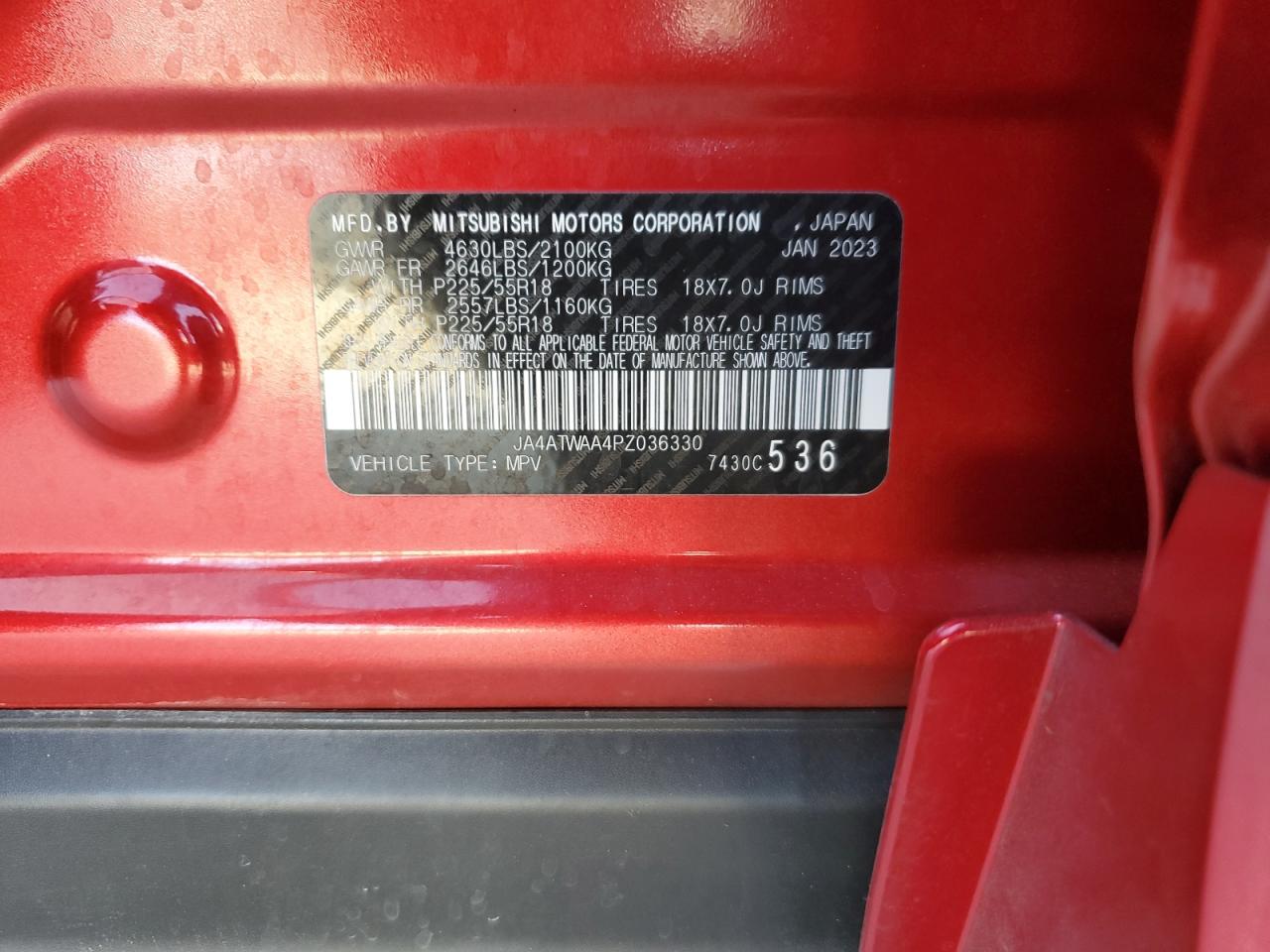 2023 MITSUBISHI ECLIPSE CROSS SE VIN:JA4ATWAA4PZ036330