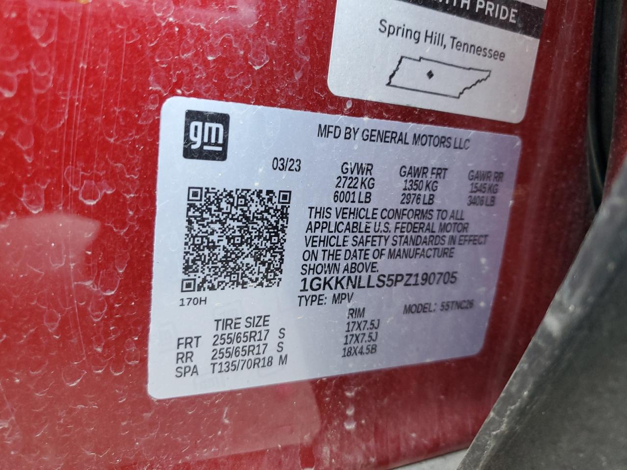 2023 GMC ACADIA AT4 VIN:1GKKNLLS5PZ190705