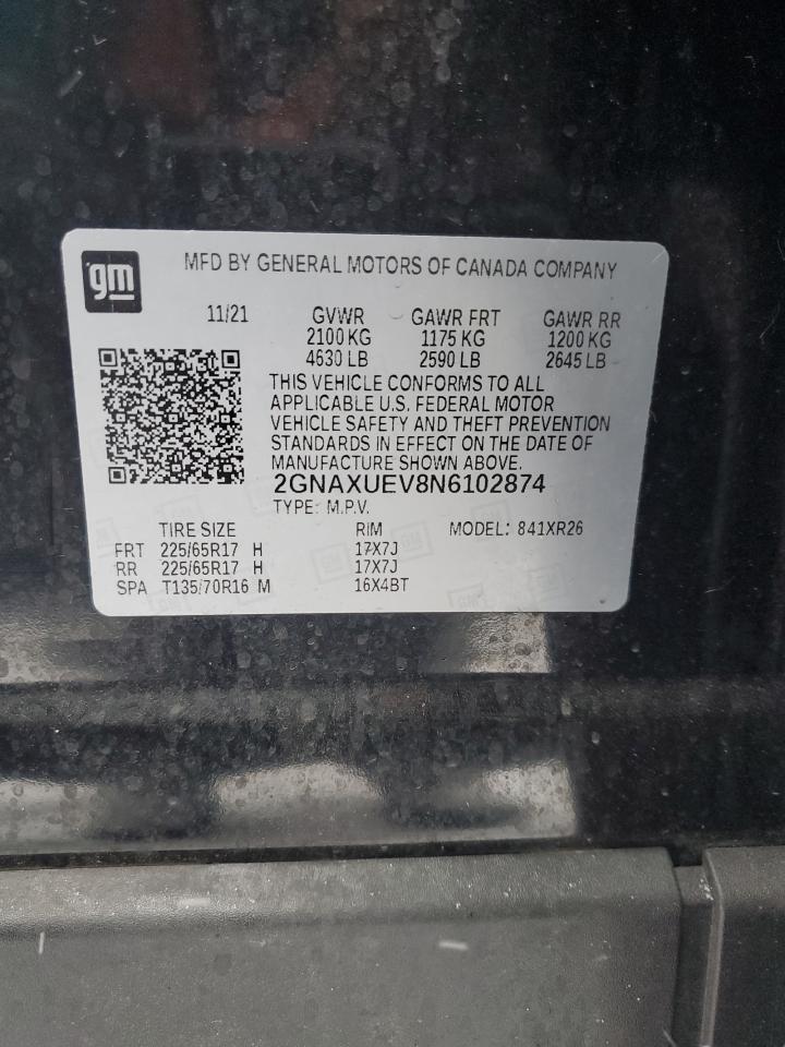 2022 CHEVROLET EQUINOX LT VIN:2GNAXUEV8N6102874