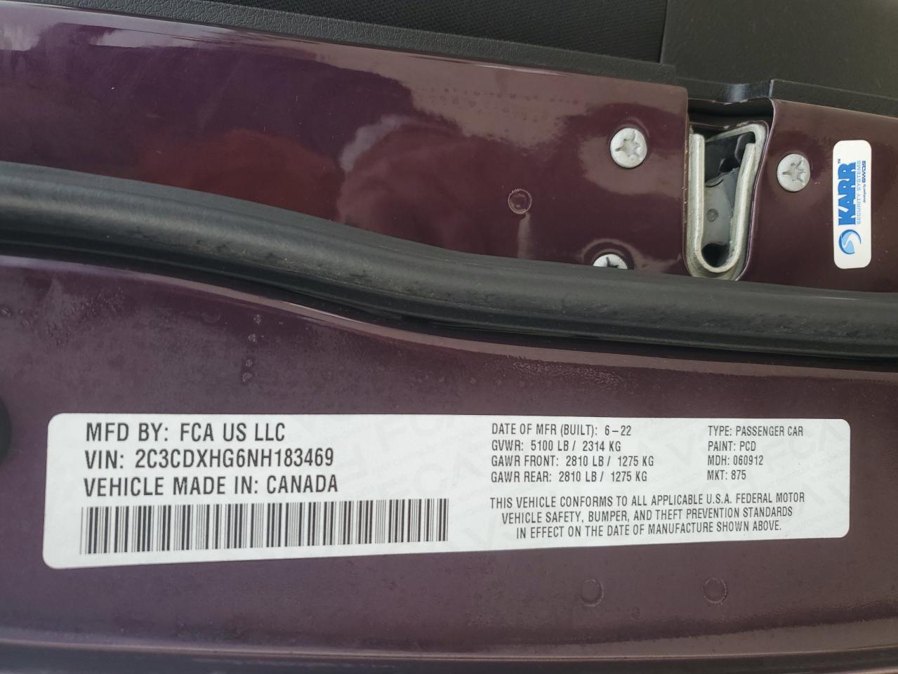 2022 DODGE CHARGER GT VIN:2C3CDXHG6NH183469