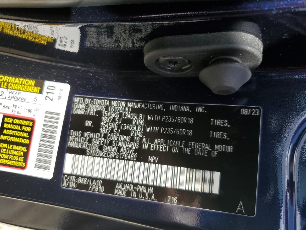 2023 TOYOTA SIENNA LIMITED VIN:5TDZRKEC8PS176460