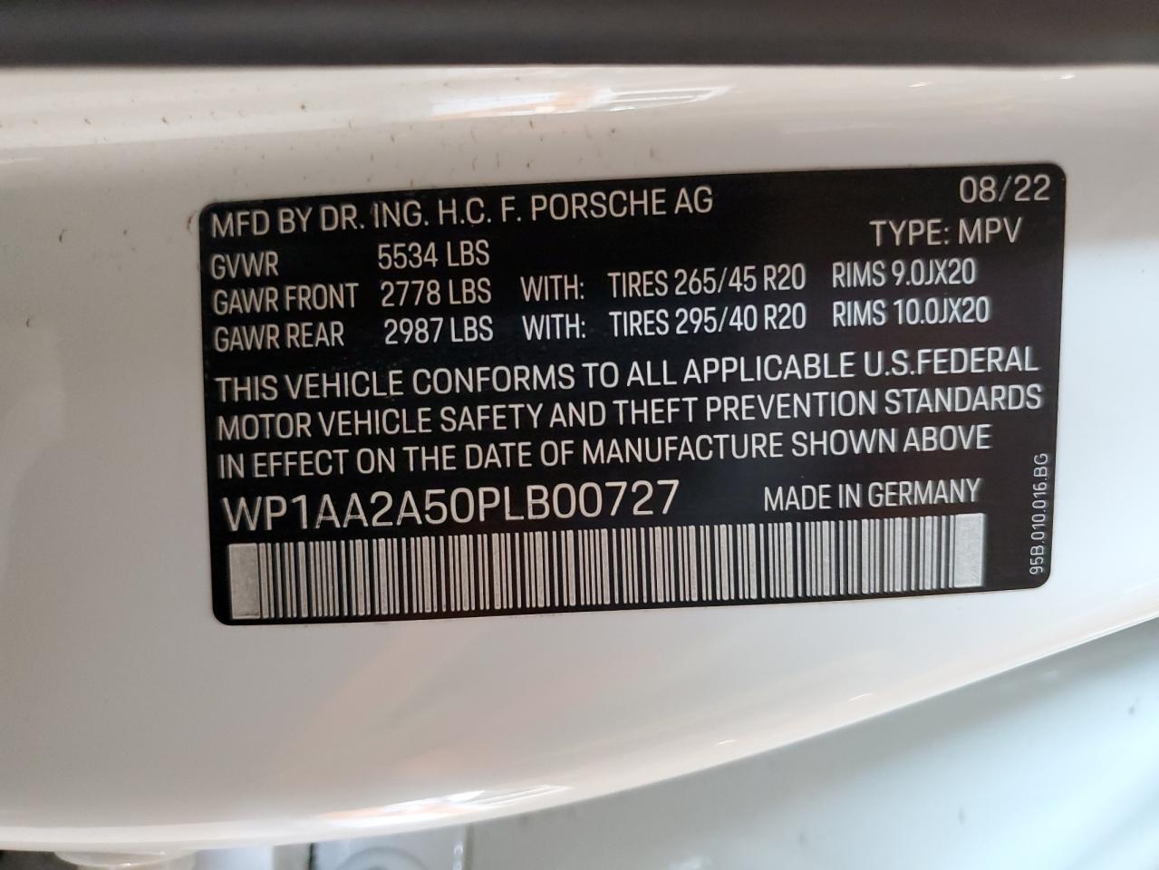 2023 PORSCHE MACAN BASE VIN:WP1AA2A50PLB00727