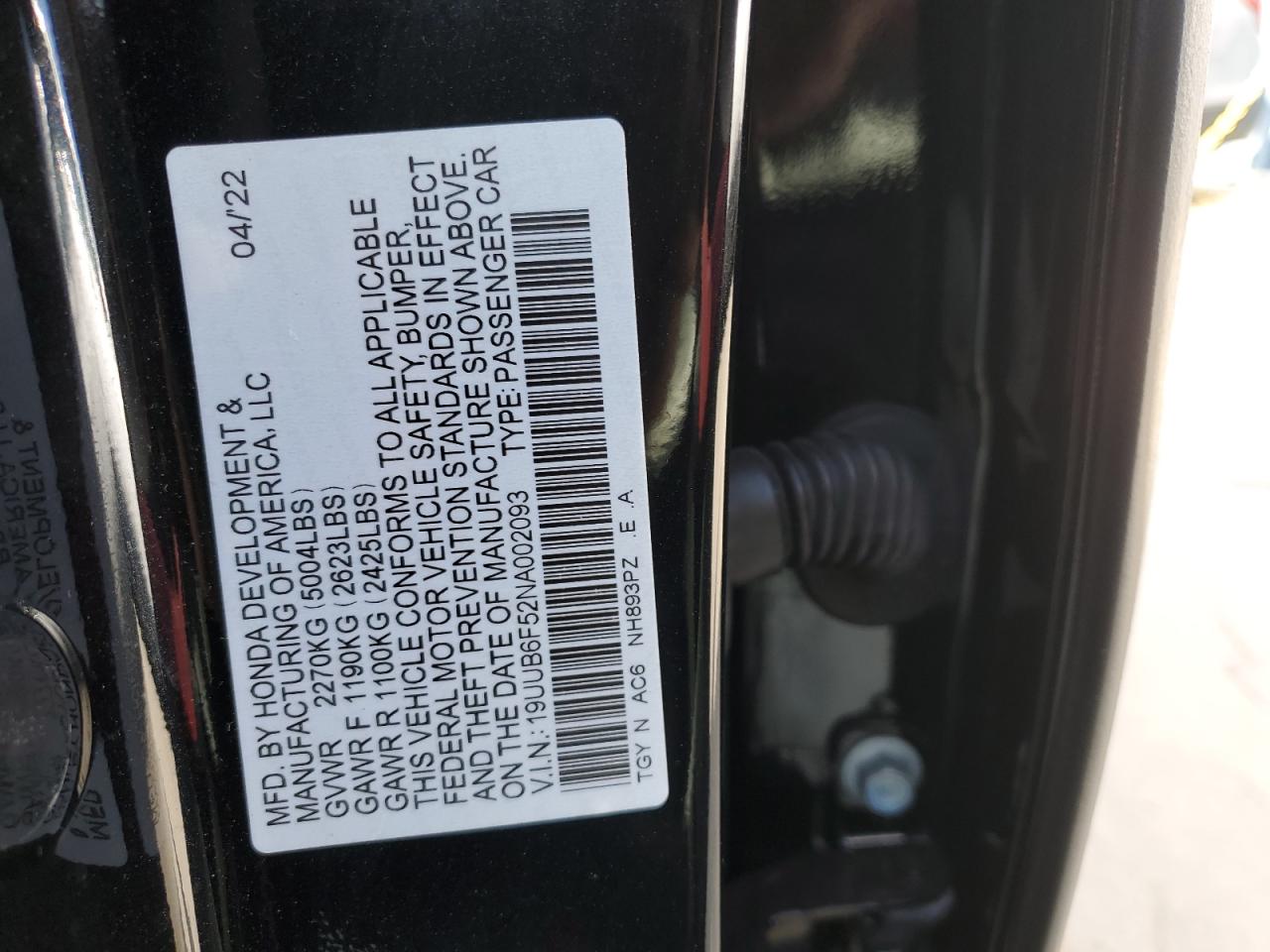 2022 ACURA TLX TECH A VIN:19UUB6F52NA002093